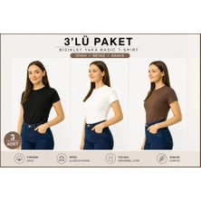 İngegno Body Bisiklet Yaka Yarım Kol Örme Kumaş Viskon Body Kadın 3 Lü Paket
