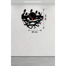Modamizo Mey Ithalat® Dallarda Kuşlar Tasarım Ahşap Duvar Saati - 40X40 cm Dekoratif Saat