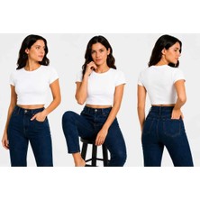 İngegno Kısa Kol Bisiklet Yaka Crop Model Viskon Ring Kumaş Kadın Body