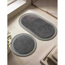 Nesrin Kaymaz Taban Peluş Banyo Paspası Seti Jüt Kenar Detaylı 2'li Oval Yuvarlak 100X60 60X60