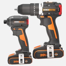 Worx WX925 20VOLT/2.0AH Çift Akülü Kömürsüz Profesyonel Şarjlı Darbeli Matkap + WX265 Kömürsüz Darbe