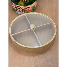 Empressco Yuvarlak Bambu 4 Bölmeli Kahvaltılık ve Çerezlik Akrilik Kapaklı 25 cm