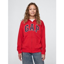 Gap Erkek Çocuk Kırmızı Gap Logo Relaxed Fermuarlı Sweatshirt
