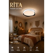 Elvora Home Modern (Premium) Plafonyer 50 cm 3 Renkli Şık Ledli 96W Salon Mutfak Oturma Odası Tavana Yapışık Sıfır Avizesi Modelleri