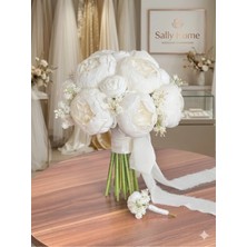 Sally Home Premium Yapay Şakayık Gelin Buketi- Damat Yaka Çiçeği