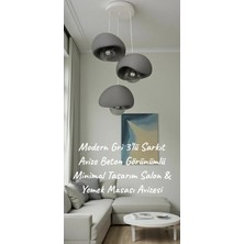 Modern Gri 3’lü Sarkıt Avize Beton Görünümlü Minimal Tasarım Salon & Yemek Masası Avizesi