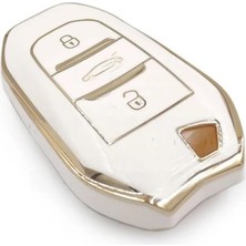 Keyron Peugeot 208 308 508 2008 3008 5008 Rifter Nano Anahtar Koruma Kılıfı Sustasız  Beyaz Gold Altın Renk