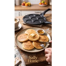Sally Home Granit Pankek Tava 28 cm Gülen Yüz Emojili Pankek Tavası- 34 cm Çırpıcı Hediyeli( Çırpıcı Kutusuz)