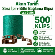 Akan Tarım Sera Bitki Bağlama ve Sabitleme Seti - Sera Ipi + 500 Adet Fide Klips