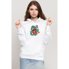Tshirthane Dragon Samurai Anime Beyaz Kadın 3ip Kapşonlu Sweatshirt