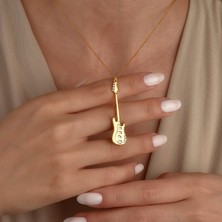 Nox Jewelry 14 Ayar Altın Kaplama Elektro Gitar Figürlü Gümüş Kolye | Müzik Temalı Kadın Kolye - CN00486