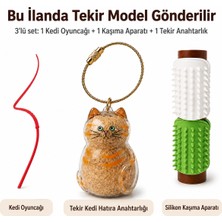 Mavera Plus Kedi Mini Mutluluk Seti 3’lü Silikon Kedi Oyuncağı Kaşıma Aparatı ve Hatıra Anahtarlığı