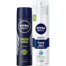 Uravas Store Men Erkek Sprey Deodorant Fresh Power 150ML ve Men Hassas Tıraş Jeli 200ML, Hassas Ciltlere Özel Hı