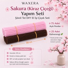 Waxera Sakura (Kiraz Çiçeği) Yapımı Için Açık Pembe & Kahverengi Şönil Tel Seti – 100 Adet Dıy El Işi Çiçek Yapım Teli