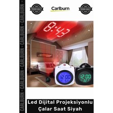 Carlburn Özel Üretim Modern Dekoratif Aynalı Termometreli Masaüstü LED Dijital Projeksiyonlu Çalar Saat Siyah