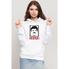 Tshirthane El Chapo Gangster Swagger Beyaz Kadın 3ip Kapşonlu Sweatshirt