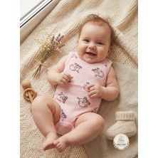 Gökçe Baby Bebek Pembe Tavşan Desenli %100 Pamuk Ajurlu Askılı Zıbın / Body