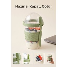 Evgereçlerim Yoğurt Kabı Kaşıklı 600 ml Kapaklı Hazırla ve Çık Taşınabilir Diyet Beslenme Için Meyveli Yulaf Müsli Saklama Seti