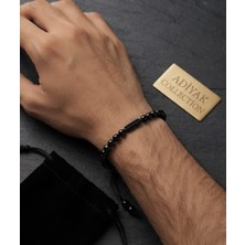 Adiyak Collection Siyah Cam Oniks Taş Erkek Bileklik - Modern Tasarım Ayarlanabilir Bileklik Tesbih