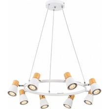 Elvora Home Modern (Premium) 8li Spot Sarkıt Avizesi Yuvarlak Ahşap Detaylı Salon Mutfak Yemek Masası Üstü Avizesi Modelleri 8XGU10 Duyulu