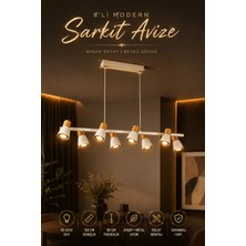 Elvora Home Modern (Premium) 8li Spot Sarkıt Avizesi Uzun Ahşap Detaylı Salon Yemek Masası Üstü Avizesi Modelleri 8XGU10 Duyulu