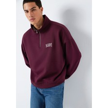 Mavi Mavi Logo Baskılı Yarı Fermuarlı Bordo Sweatshirt 0S10208-70434