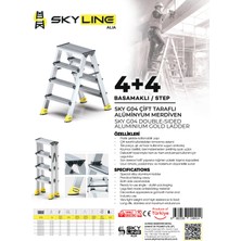 Skyline 4+4 Basamaklı Çift Taraflı Alüminyum Merdiven