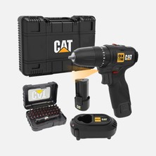 Cat DX1160 12VOLT/2.0AH Li-Ion Çift Akülü Kömürsüz Profesyonel Şarjlı Darbeli Matkap + DA01901 32 Pa