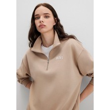 Mavi Mavi Logo Baskılı Yarı Fermuarlı Bej Sweatshirt 1S10179-70344