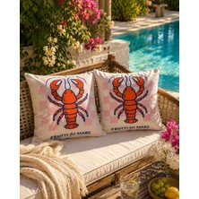 Megi Concept Dijital Baskılı Istakoz Desenli Dekoratif Kırlent Kılıfı 43X43 cm Akdeniz Temalı Koltuk Yastık Kılıfı-2'li Set