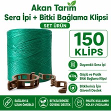 Akan Tarım Sera Bitki Bağlama ve Sabitleme Seti - Sera Ipi + 150 Adet Fide Klipsi