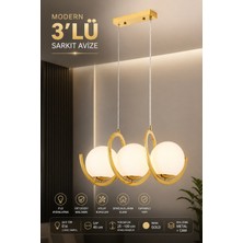 Elvora Home Modern (Premium) Gold 3'lü Sarkıt Avizesi Ampül Hediyeli Küreli Lüks Salon Mutfak Avizesi Modelleri 3XE14 Duyulu