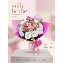 Sally Home Premium Yapay Ipek Çiçek Buketi (Pembe & Beyaz) Buketi Gelin, Isteme Mezuniyet, Sevgiliye Arkadaşa Hediye