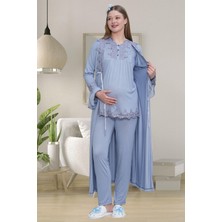 Mecit 1517 Mavi Sabahlıklı Lohusa Pijama Takımı