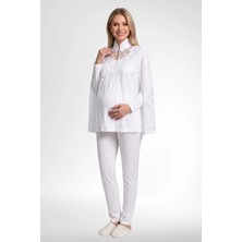 Mecit Pijama Mecit 6402 Elegant Ekru Dantel Pelerinli Lohusa Pijama Takımı