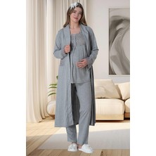 Mecit Pijama Mecit 6003 Gri Sabahlıklı Lohusa Pijama Takımı