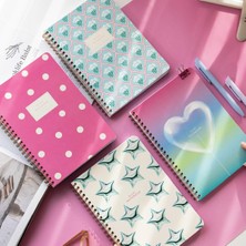 Paperora A5 Spiralli Karton Kapak 4'lü Set Çizgili Defteri 80 Yaprak - Ders Programlı Mavi Pembe Yıldız