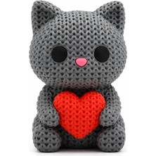Yapı3D 🐱❤️🧶 Örgü Dokulu Dekoratif Kalpli Kedi Figürü Modern Masa Süsü Ev Ofis Dekoru Kitaplık Dekorasyon