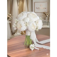 Sally Home Premium Yapay Şakayık Gelin Buketi- Damat Yaka Çiçeği
