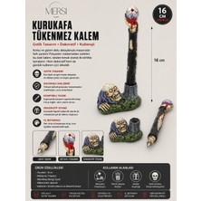 Mersi Shop Polyester Kurukafa Tükenmez Kalem 16 cm | Dekoratif Iskelet Tasarımlı Siyah Mürekkepli Kalem