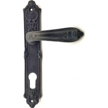 Antika Tarz Dekoratif Pirinç Çiçekli Oda Kapı Kolu - 240X40 Mm, Oksit