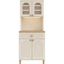 Upstyle Barista LED Aydınlatmalı Kahve Köşesi Dolabı Retro Büfe 195CM Mdf Krem