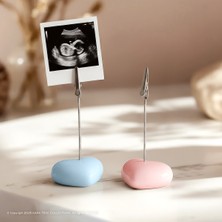 Kara Teke Collections 2'li Beton Kalp Masaüstü Not ve Fotoğraf Tutucu Not Tutacağı – Aligator Klipsli - Bebe Mavisi & Pembe