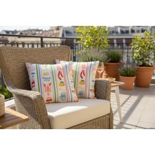 Megi Concept Dijital Baskılı Dolce Vita Desenli Dekoratif Kırlent Kılıfı 43X43 cm Renkli Akdeniz Temalı Koltuk Yastık Kılıfı-2'li Set