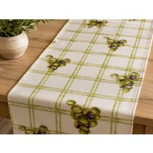 Megi Concept Dijital Baskılı Zeytin Desenli Masa Runner 40X140 cm Pötikare Akdeniz Temalı Dekoratif Runner Masa Örtüsü