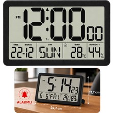 Sevgift Siyah Dijital Masa ve Duvar Saati| Geniş LCD Ekran | Sıcaklık ve Nem Ölçer Göstergeli