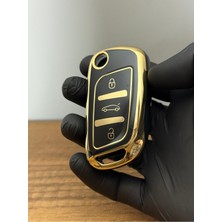 Keyron Citroen Bellingo-C2-C3-C4 Peugeot PARTNER307-207-308-5008 3 Düğmeli Silikon Anahtar Koruma Kılıfı Siyah Gold