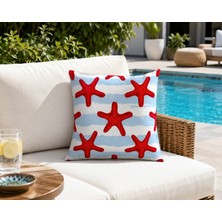 Megi Concept Dijital Baskılı Denizyıldızı Desenli Dekoratif Kırlent Kılıfı 43X43 cm Kırmızı Mavi Marine Koltuk Yastık Kılıfı