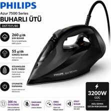 Philips 7500 Serisi Azur Buharlı Ütü, 3200W, 260 G'a Kadar Turbo Şok Buhar, DST7511/80