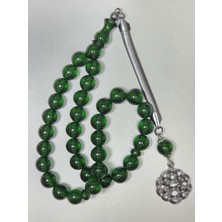 Efekentli Kazazlı Yeşil Renk Ateş Kehribar Tesbih Küre Kesim (11 x 11 Mm)